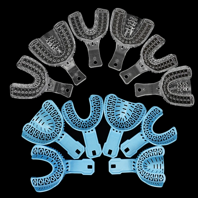 Vassoio per impianto dentale da 3 paia supporto per denti in plastica vassoio per stampi parziale a bocca intera vassoi per impronte monouso strumenti per dentisti S/M/L