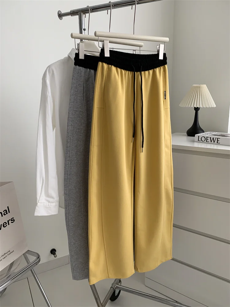 Color Blocked Waist Straight Casual Sweatpants For Women, Covering Hips Slimming Drooping Spliced Curved Pants