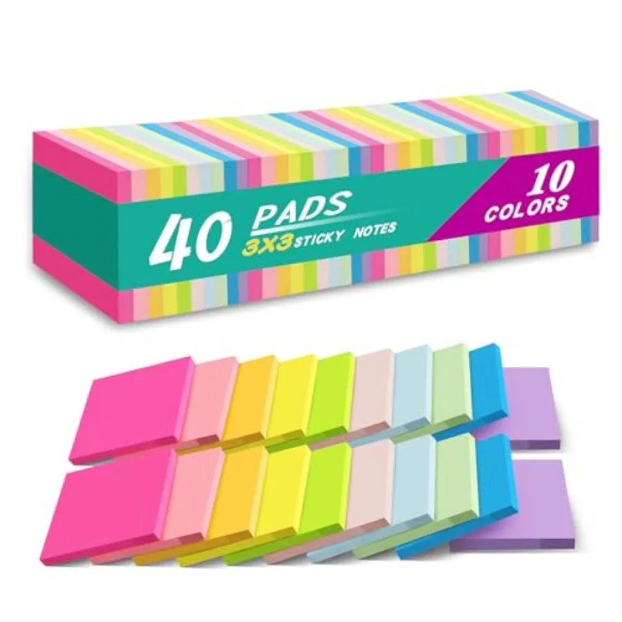 

Pads Sticky Notes 3x3 in, Bright Colors Notepads, Colorful Stickies, Super Sticking Power, Memo Note Pads, Post on Windows Door