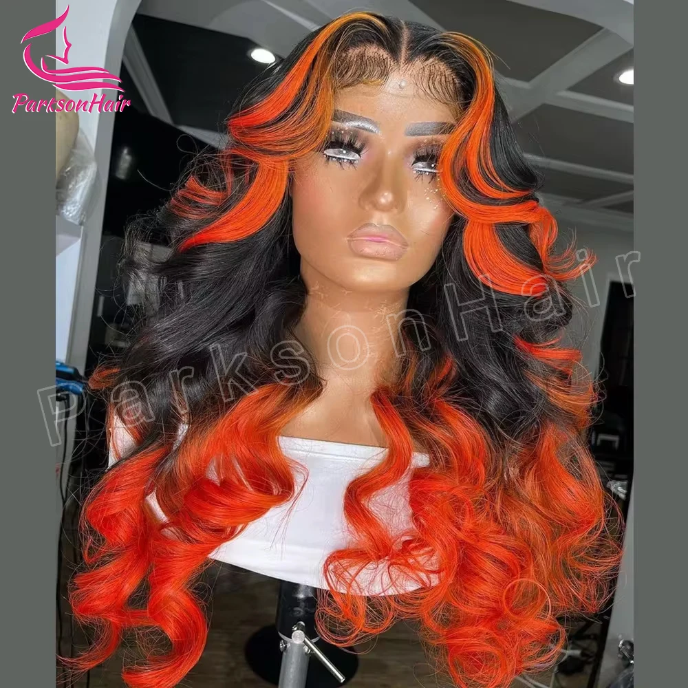 

Highlights 13x6 Transparent Lace Front Wig Brazilian Orange Colored Human Hair Wigs For Women Straight 30 Inch Honey Blonde 180