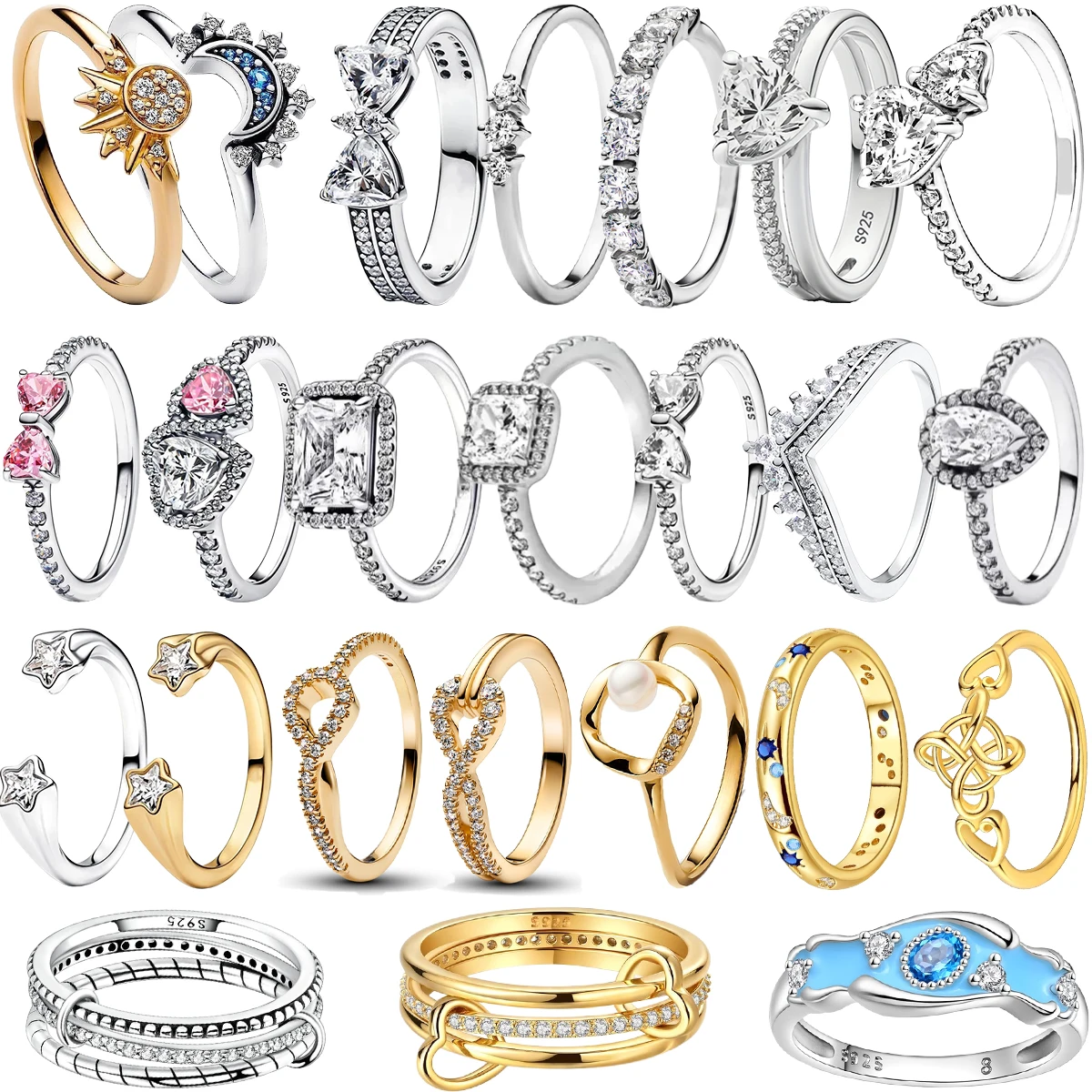 

Romantic Rings For Women 925 Sterling Silver Sun Moon Heart Crown Pearl Zircon Couple Rings Fine Jewelry Gift for Valentines Day