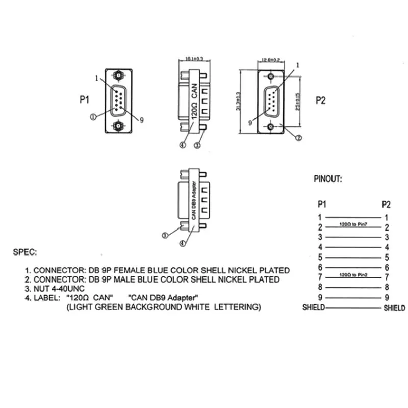 DB9 CAN Bus преобразователь штекер 120 Ом Терминатор Высокоточный 9-контактный последовательный порт переходная Головка Штекер-гнездо