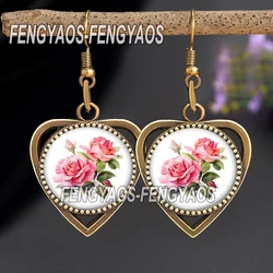 Blooming Rose Drop Hanging Earrings for Women Bronze Color Beautiful Flower Girl Dangle Earring Stylish Personality Gift