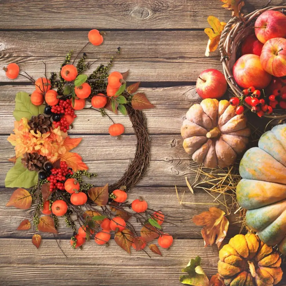 

Berry Wreath Decorative Fall Wreath Vibrant Fall Harvest Wreath Mini Pumpkins Berries Ornamental Decor for Front Door Home