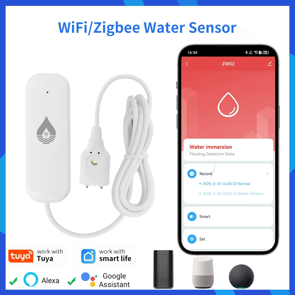 

WiFi Tuya Water Leak Sensor Water Level Detection Smart Home Products Zigbee Water Sensor Smart Life Control Home Automation