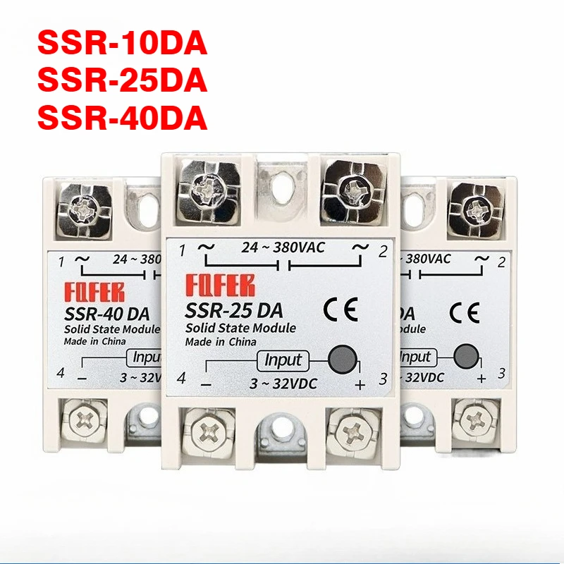 SSR-10DA SSR-25DA SSR-40DA 10A 25A 40A Solid State Relay Module 3-32V Input DC 24-380V AC Output High Quality