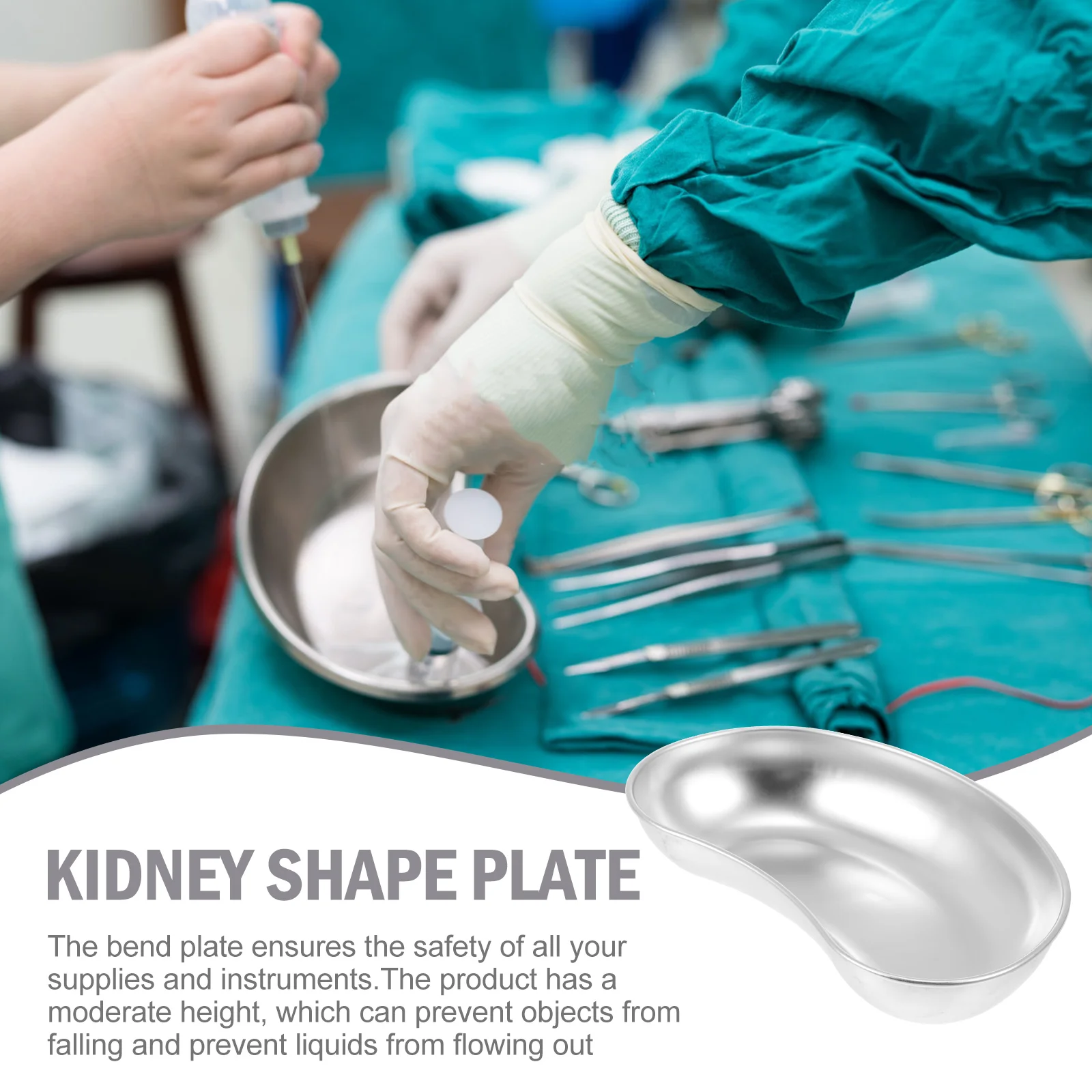 Stainless Steel Waist Medical Storage Tray Kidney Shape Curved Plate Creative Silver