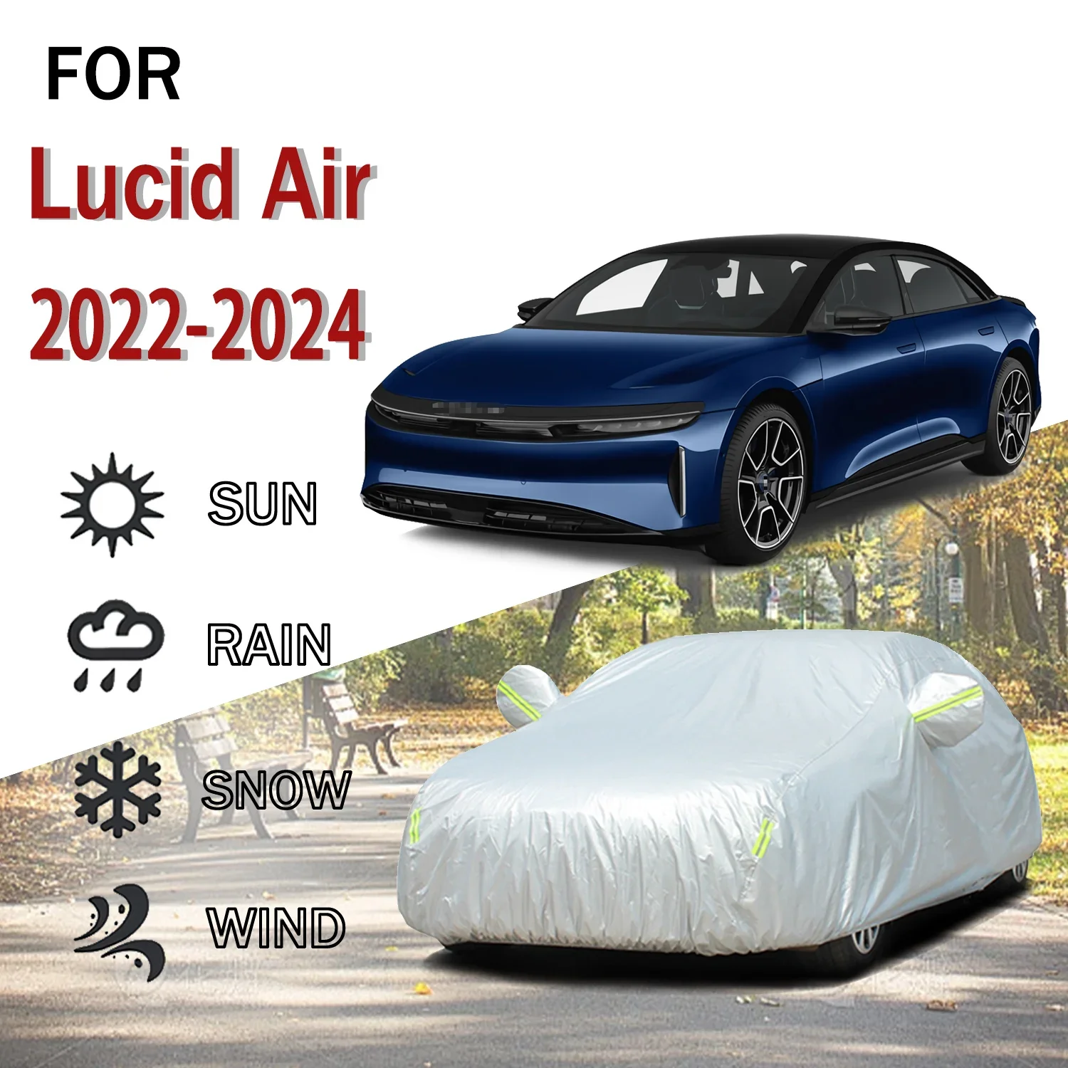 ل Lucid Air 2022-2024 حماية خارجية كاملة 190T سيارة يغطي غطاء الثلوج ظلة الغبار غطاء اكسسوارات السيارات الخارجية