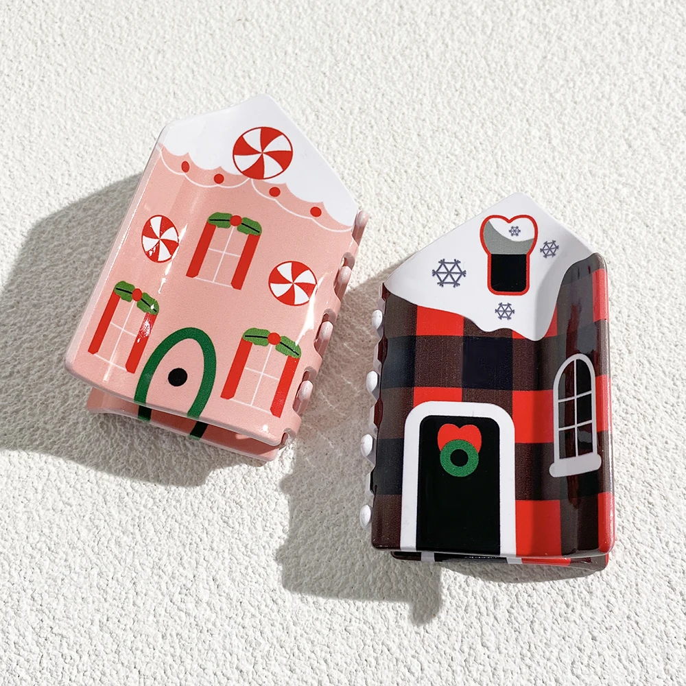 

Christmas Gifts Colorful Cartoon House Shape Plastic Hairpin Fashion Geometric Hair Claw Clip For Women Girls Accessories
