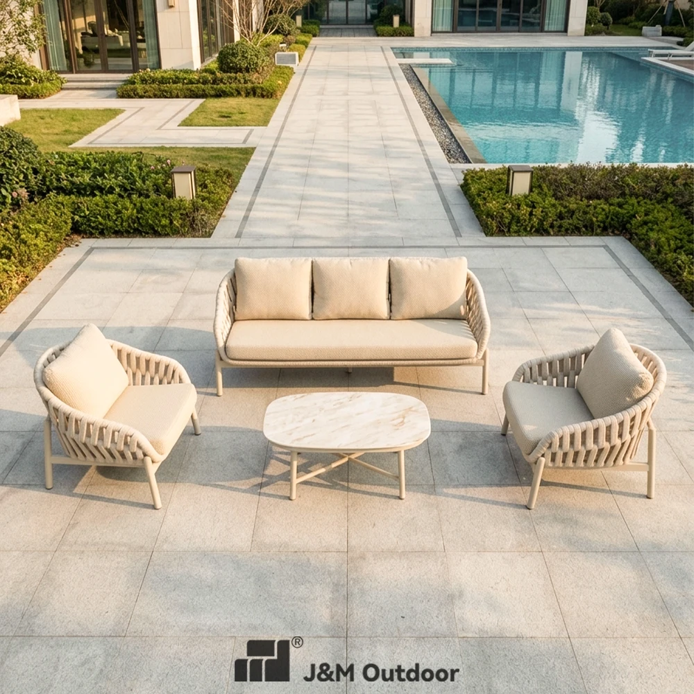 Coofull Outdoor  Outdoor Couch Furniture Woven Strap Yard Sofa Set Lawn Garden  Table for Beachfront Resort