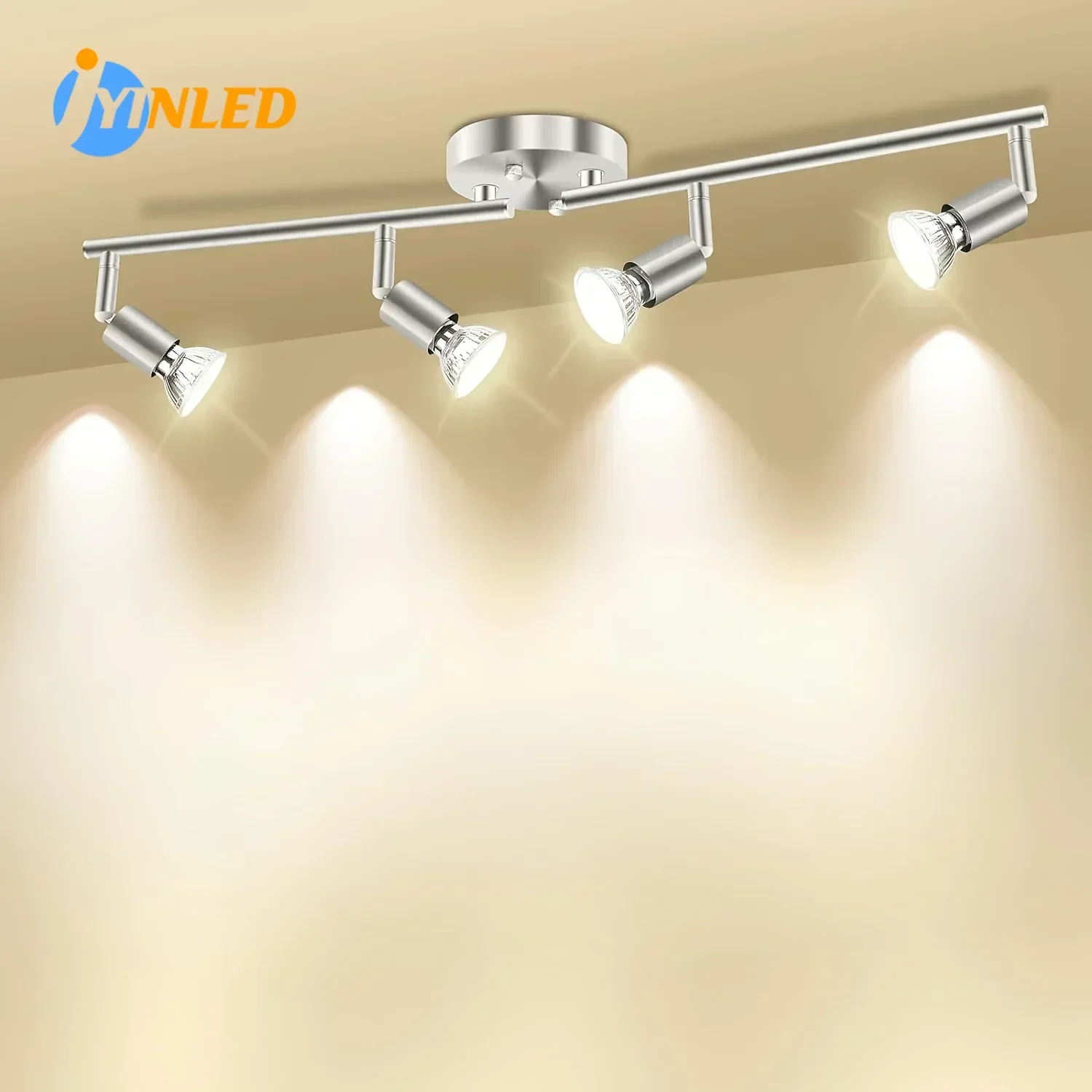 

4 Heads Foldable Ceiling Spotlight Ceiling Track Lighting Kit Adjustable Track Arm GU10 Socket Chrome Spotlight Lighting Fixture