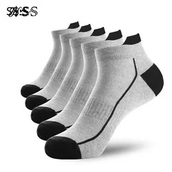 5 Pairs organic cotton men socks thin knit mesh ankle socks summer fitness breathable quick dry short sock for cycling Plus size