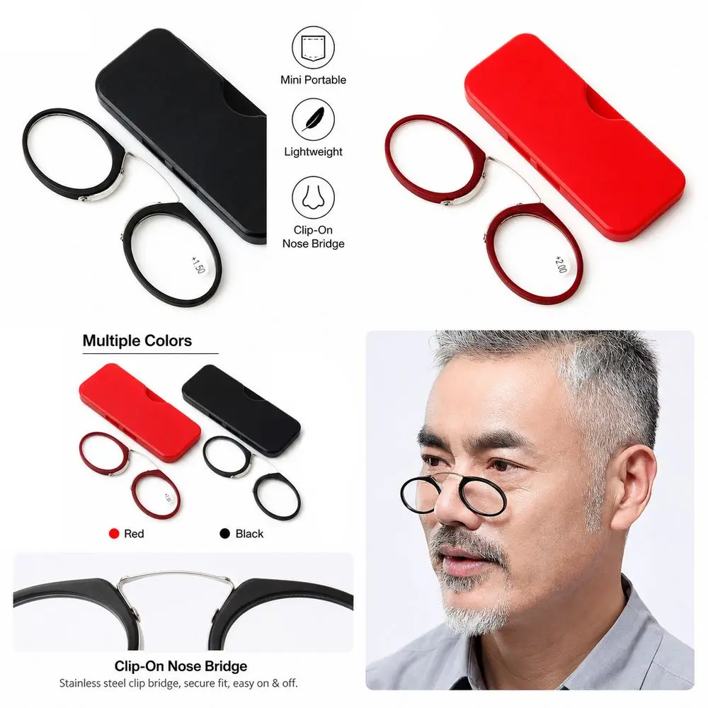 Mini Lazy Glasses Reading Glasses Nose Clip Magnifying Nose Rack Rimless +1.0 - +3.5 Presbyopic Glasses Men Women