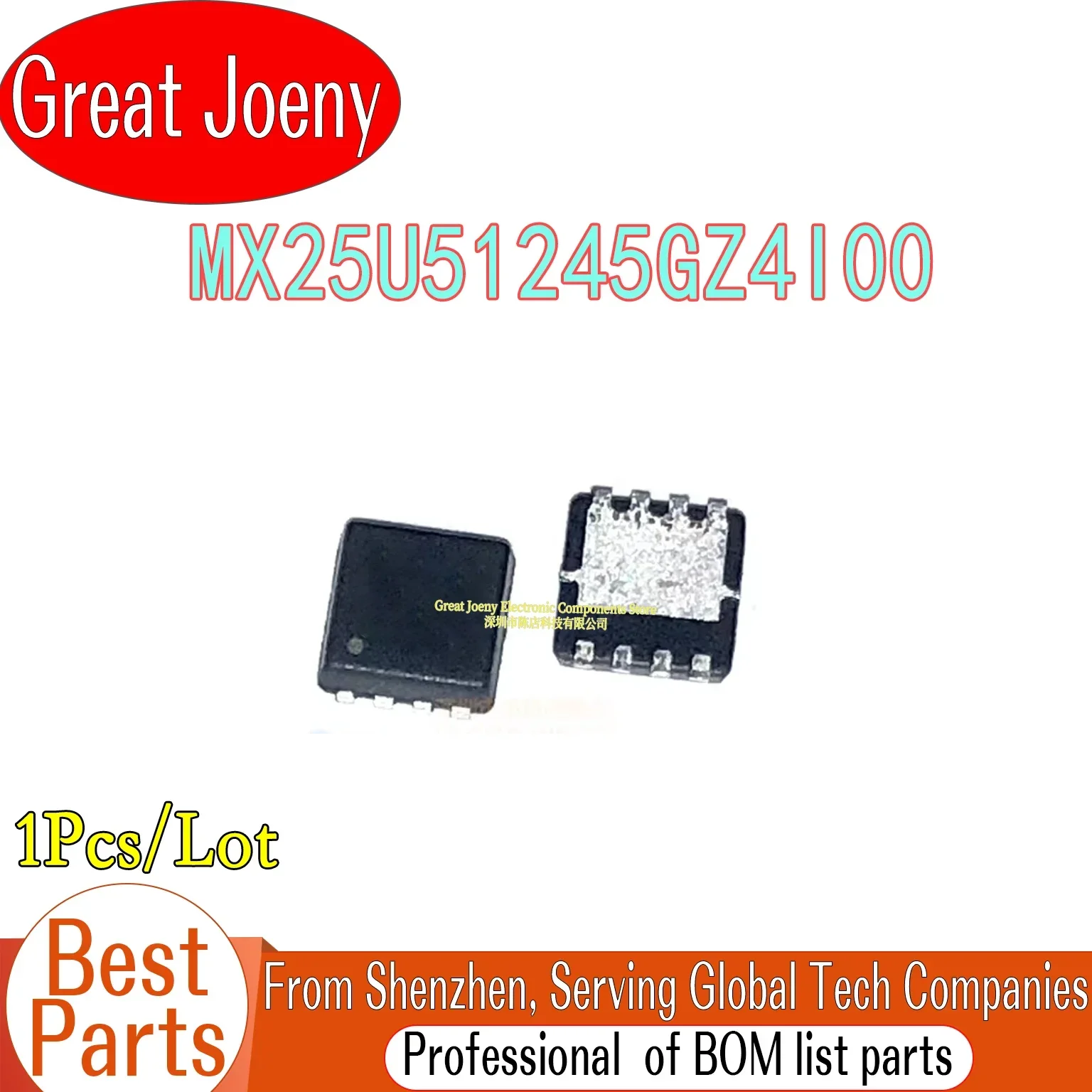 (1piece)100% New MX25U51245GZ4I00 MX25U51245GZ4100 QFN-8 Chipset Bulk Best Price Plastic Casing