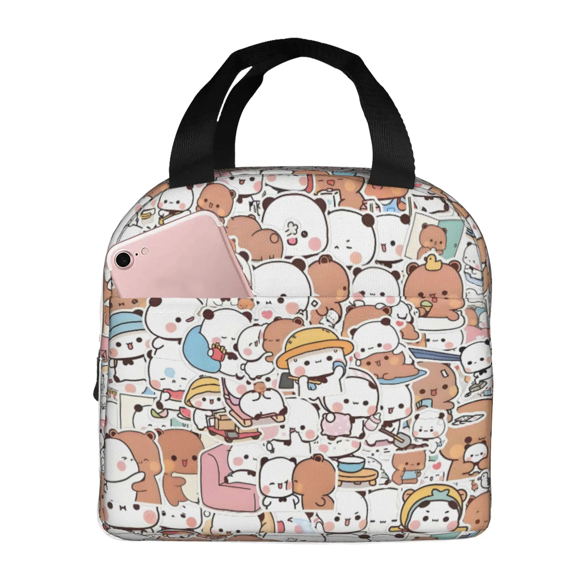 Peach And Goma Portable Lunch Boxes for Waterproof Bubu Dudu Bear Panda Cooler Thermal Food Insulated Lunch Bag Office Work