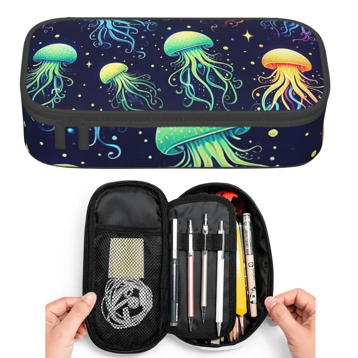 

Биолюминесцентные пеналы с изображением глубоководных существ и медуз для студентов, вместительные пеналы-косметички, органайзеры для ручек