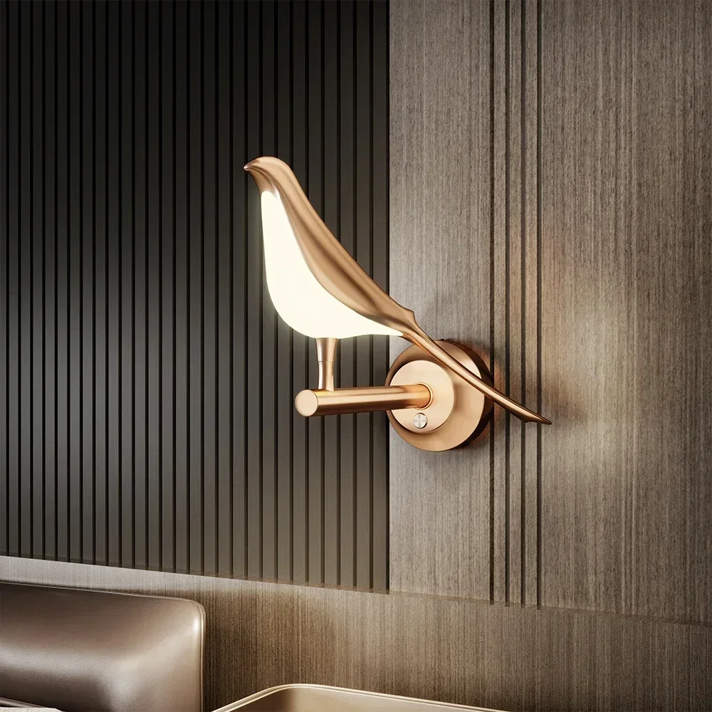 LED Wall Lights Creative Acrylic  Light Gold Bird  Lamp Fixture for Aisle Sconce Living Bedroom Corridor Home Decoration