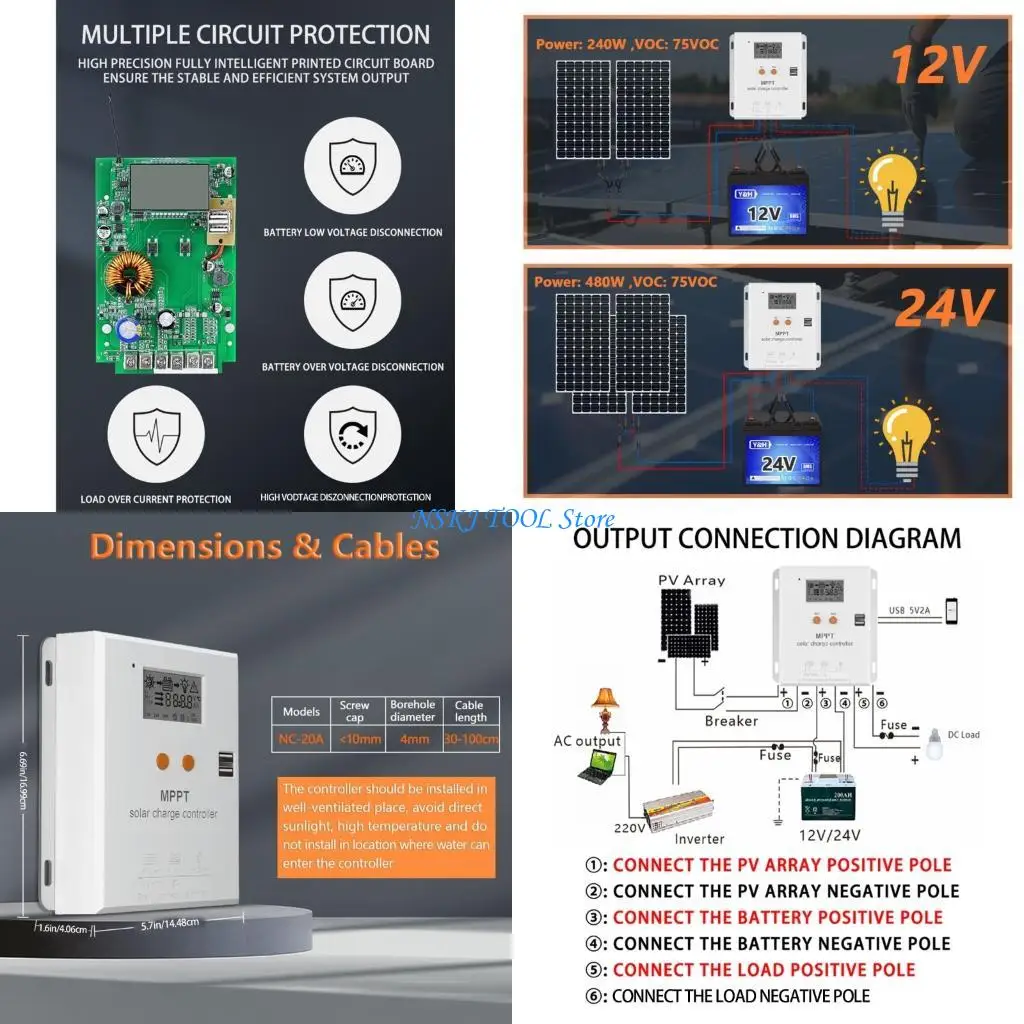 L8RC Industrial MPPT Solar Controllers Battery Temperature Compensation Power Statistics Record for Desert Coastal Conditions