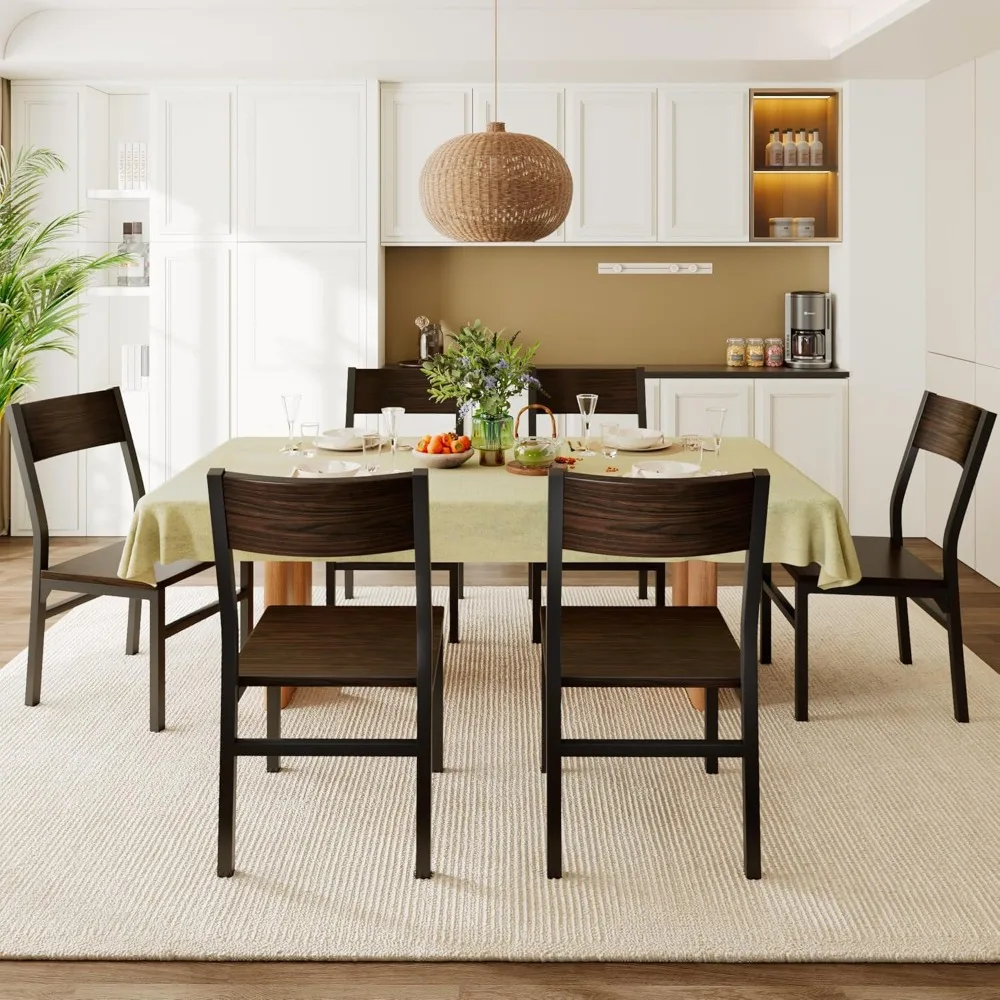 

Dining Chairs Set of 6, Modern Kitchen Chairs with Ergonomic Backrest, MDF Board and Metal Legs, Dinner Chairs for Dinin