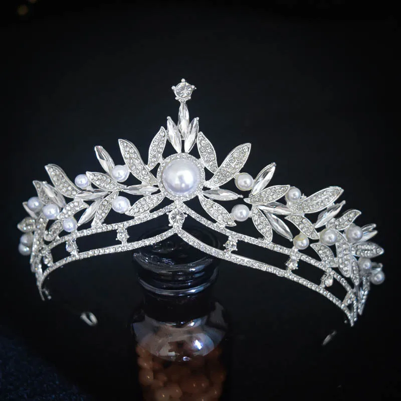 Gorgeous Flowers Crystal Pearl Big Wedding Crown Headband Bridal Tiara Party Show Pageant Hair Accessories