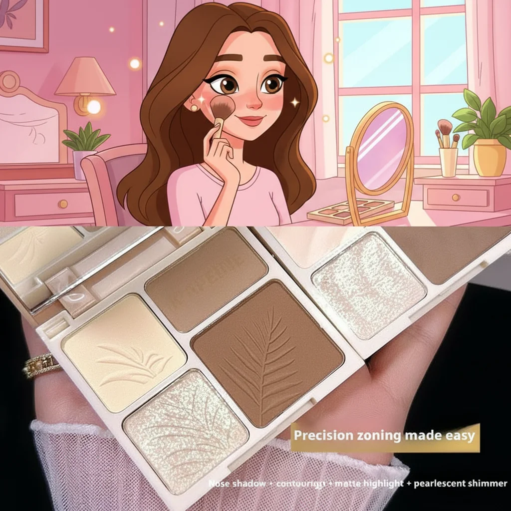 Palette de Maquillage 3D Contour et Illuminateur 4 Couleurs – Bronzer Facial, Poudre Beige Mat Éclatante pour le Visage et les Ombres de Nez