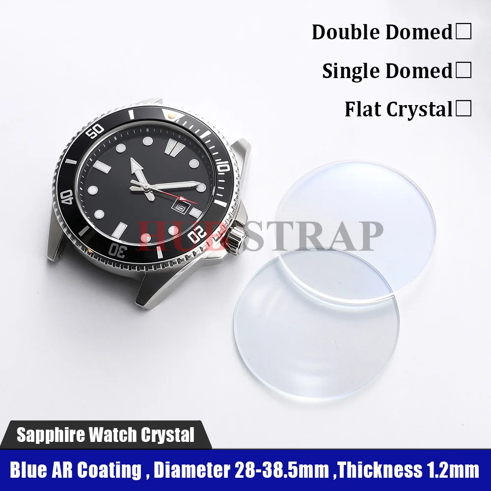 Watch Glass Accessories Round Single Double Dome Flat Mirror 1.2mm Thickness 28mm-38.5mm Sapphire Watch Crystal Blue AR Coating