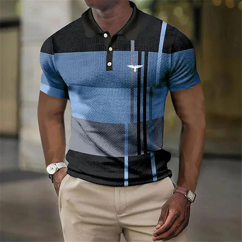 Summer Men 3D Print Short Sleeve Lapel Tops Polo Shirt Men's Clothing