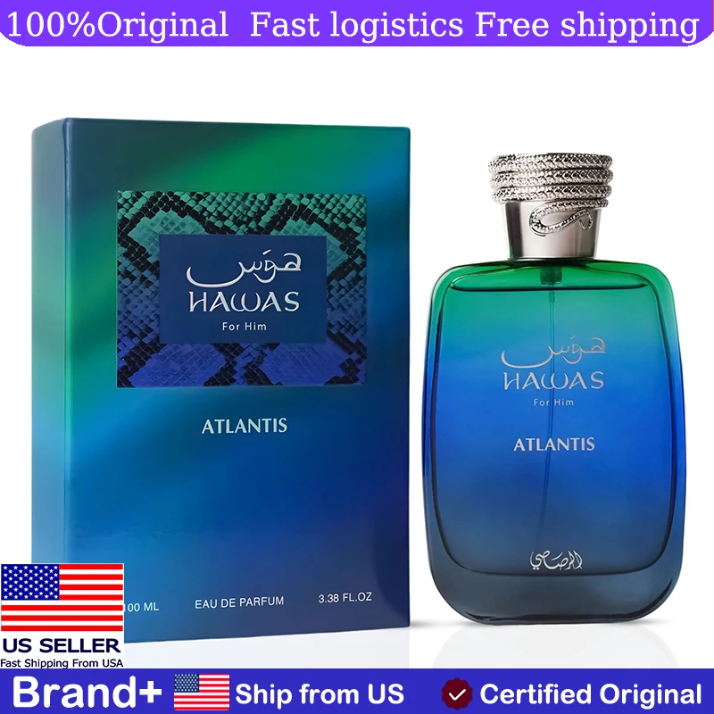 

RASASI Hawas Atlantis Eau De Parfum 3.4 Oz Fresh Modern Scent Spray Long Lasting Fragrance Cologne Hair and Body Spray Portable