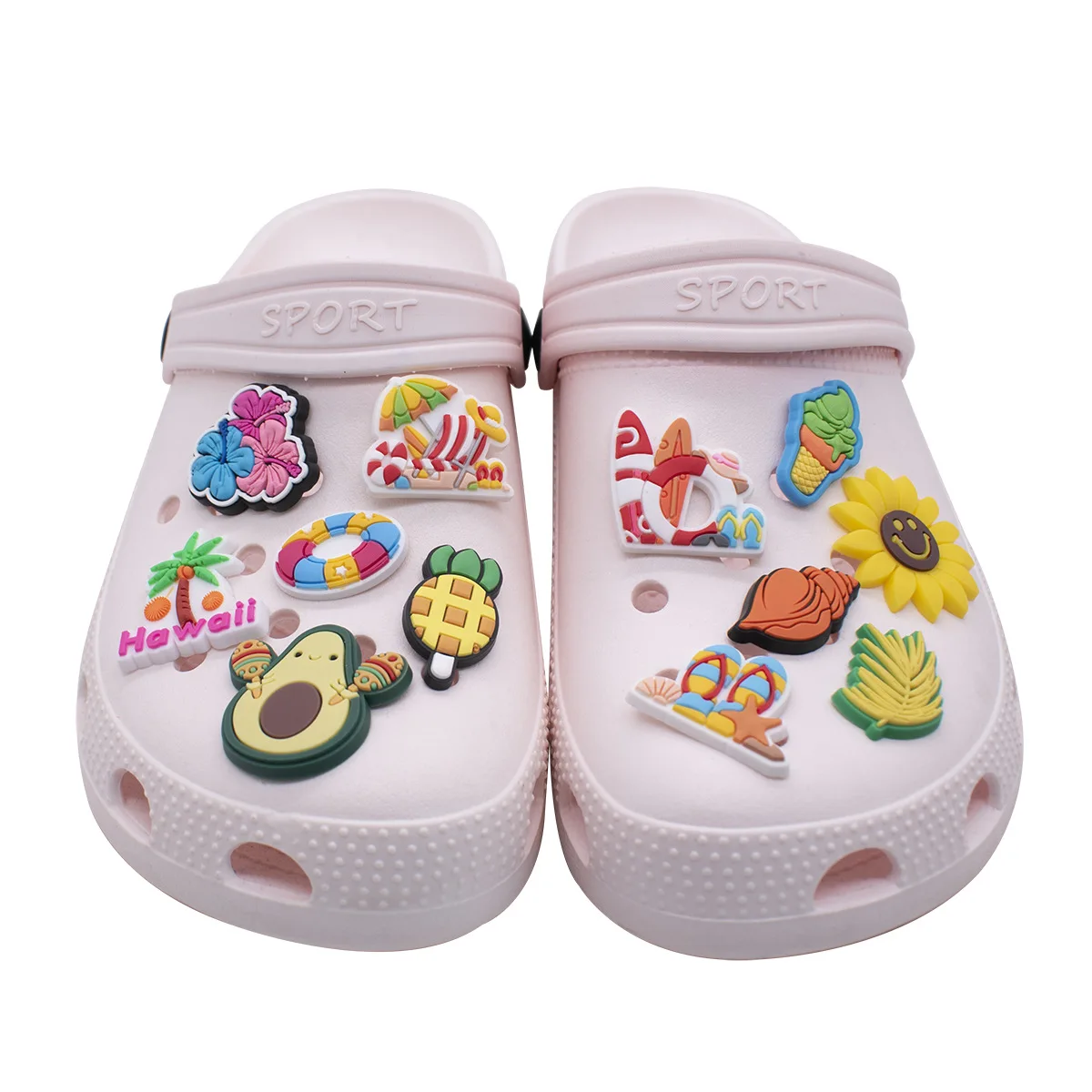 summer party series pinable tree coconut sun Beach Shoe Charms for Bracelet clog sneakers Charms Accessories Pin Decorations