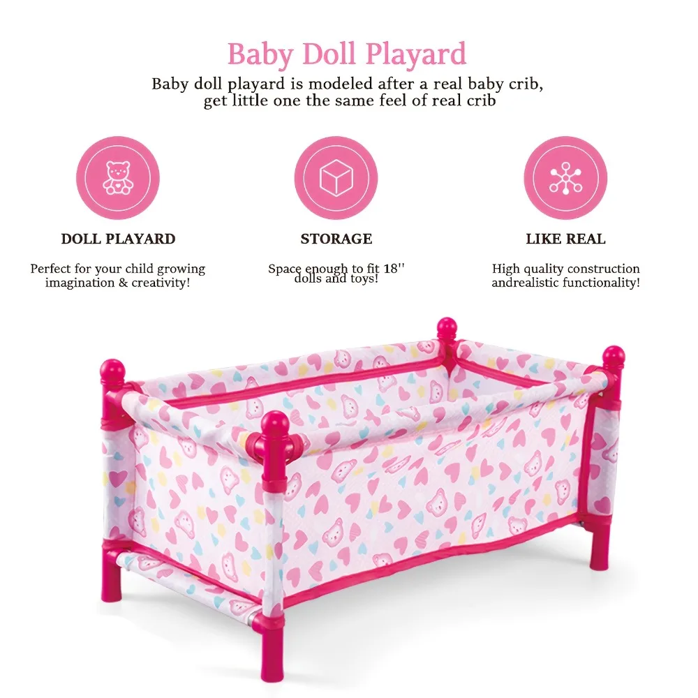Simulation Baby Doll Bed Crib Furniture Toy, for reborn dolls under 18", for girls Ages 3+ as toy Nursery Room Decoration Gifts