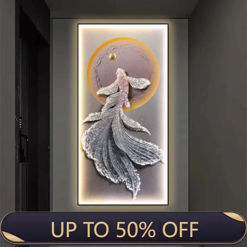 Koi Decorations Modern LED Wall Light For Living Room Corridor Study Set With Crystal Hanging Painting Lustre Home Mural Lamps
