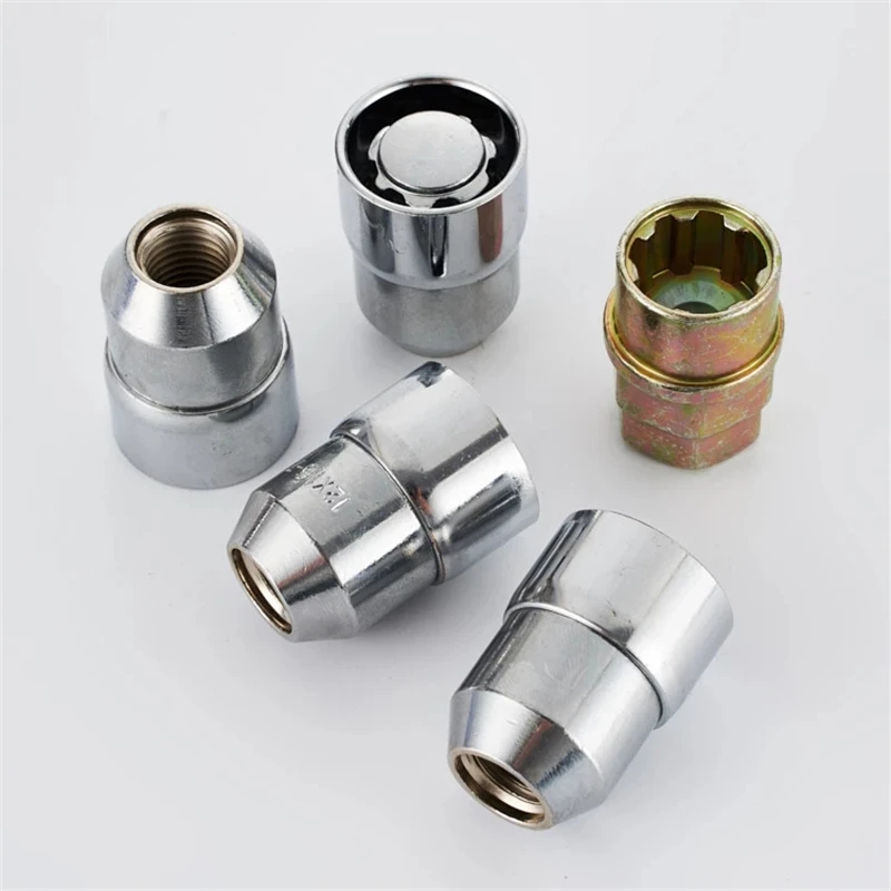 4PCS Chrome Socket Wheel Lug Nut Lock W/Key  M12x1.5 M12x1.25 4 Anti Theft Locking Nuts+1 Key Set