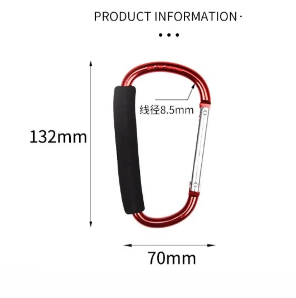 Large Carabiner Stroller Hooks Organizer Aluminum D Ring Spring Snap Keychain Clip Carry Handle for Hanging Purses Shopping Bags