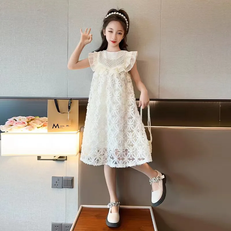 Girls dress summer dress 2023 summer new style girls vest dress sleeveless girl stylish princess dress gauze skirt