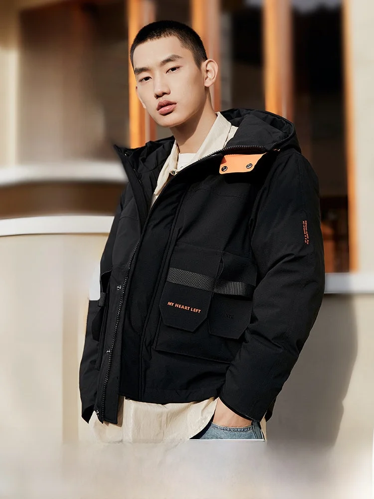 

Мужская пуховая куртка Snow Flng с капюшоном, теплая, модная, зимняя верхняя одежда из полиэфирного волокна