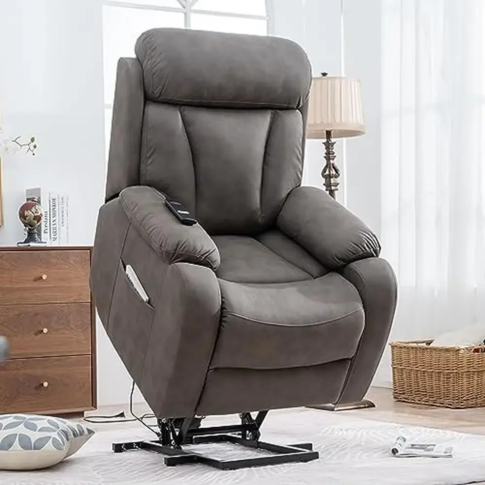 Electric Power Lift Recliner Chair with Overstuffed Wing Back Armrest and Remote Control Silent Motor Leather Theater Lazyboy