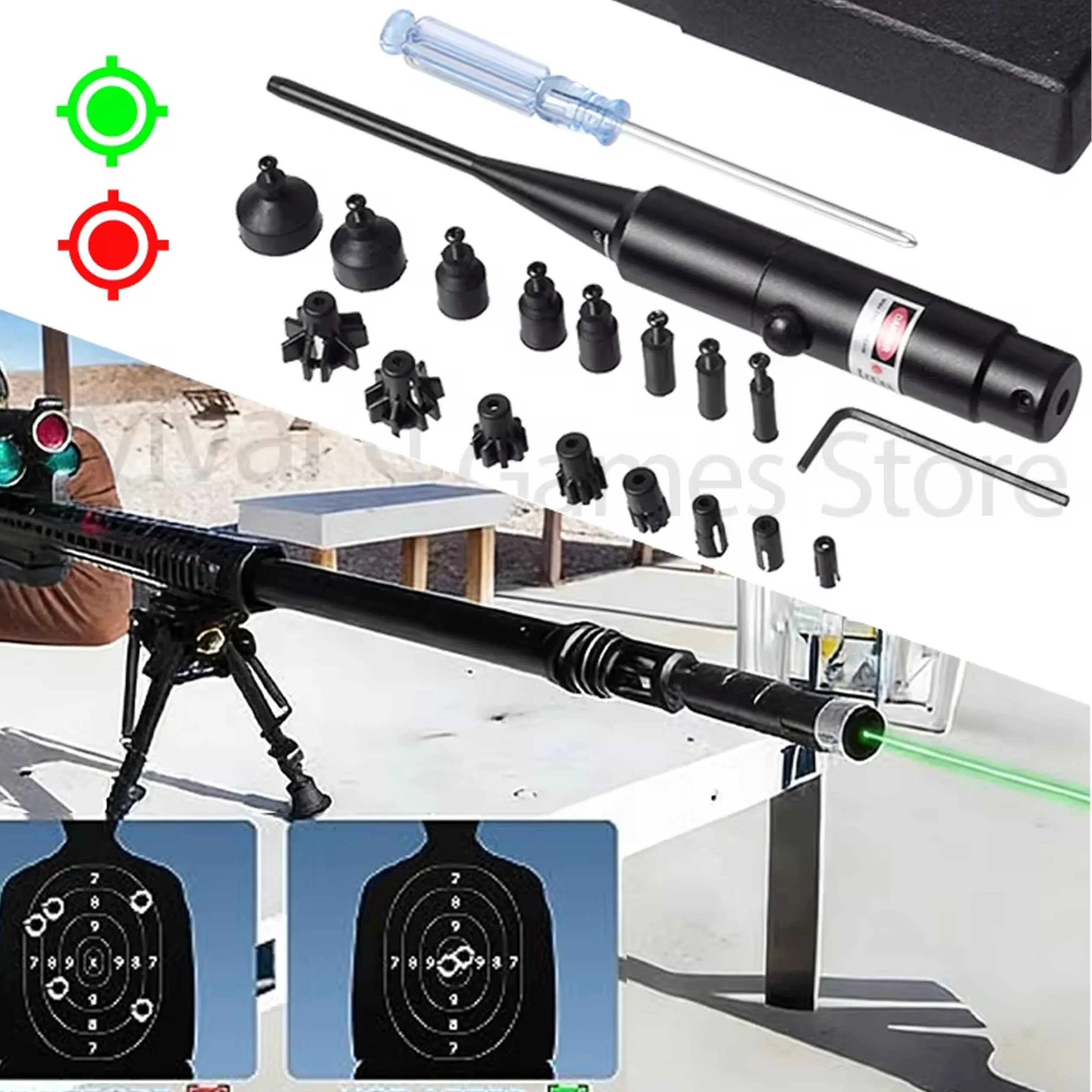 Red Green Barrel Bore Sight Kit 16 adapters For .177 To 12GA 20GA .50 Caliber Rifle Handgun Boresighter Button Switch Airsoft view 5