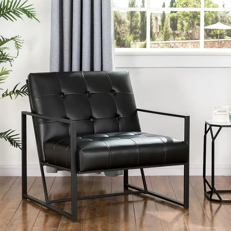 Mid Century Modern Accent Chair, Modern Living Room Chairs with Durable Metal Frame,PU Leather Cushioned