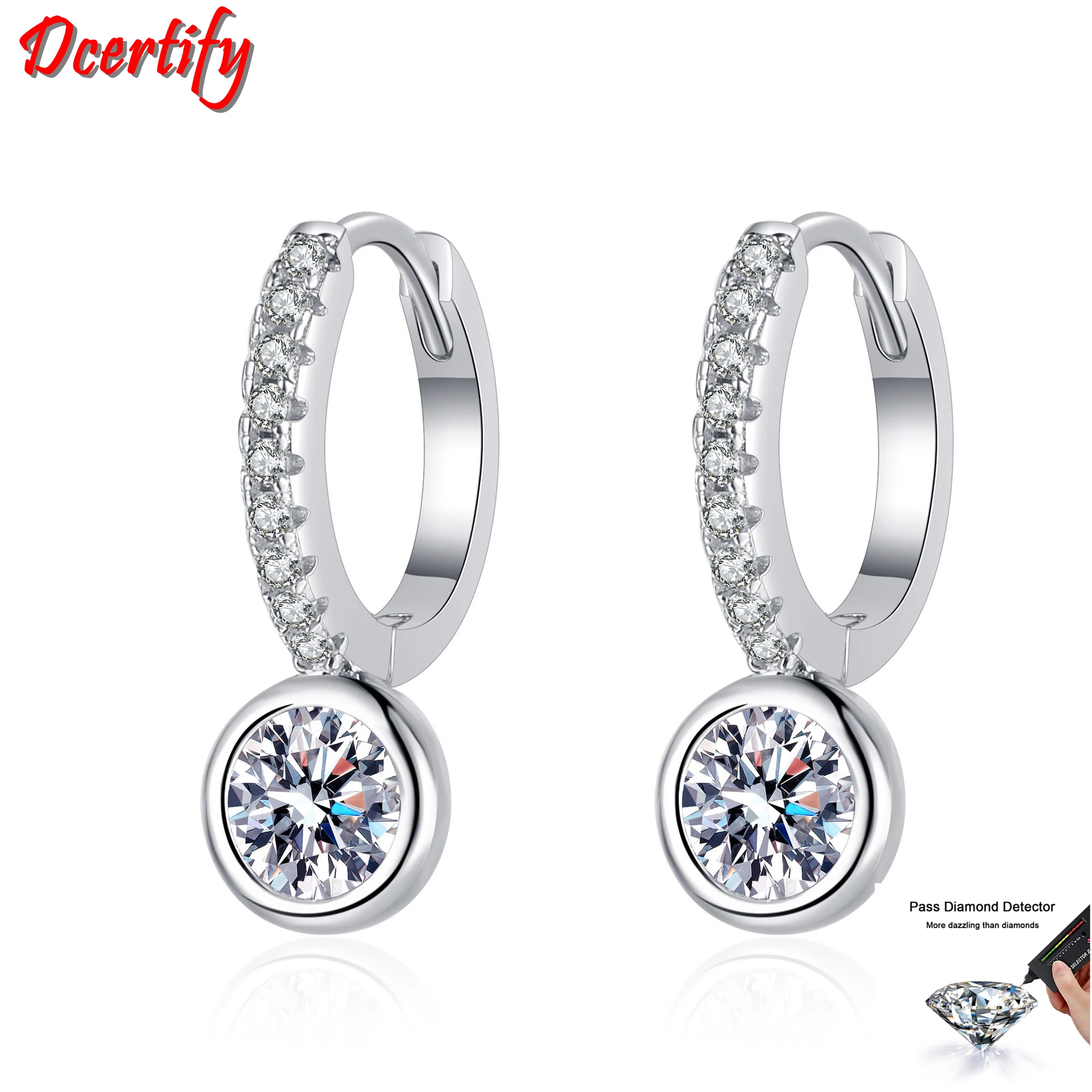 

Real Gold 10k Certified 0.5CT/Piece Round Moissanite Hoop Earrings Women Pure White Gold Hand Made Earrings Gift