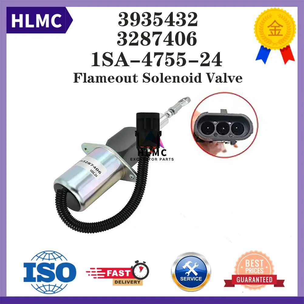 Flameout Solenoid Valve (24V) 1SA-4755-24 3935432 3287406 for Hyundai R260-5 R210-5 Cummins Engine 6BT5.9 Excavator Accessories