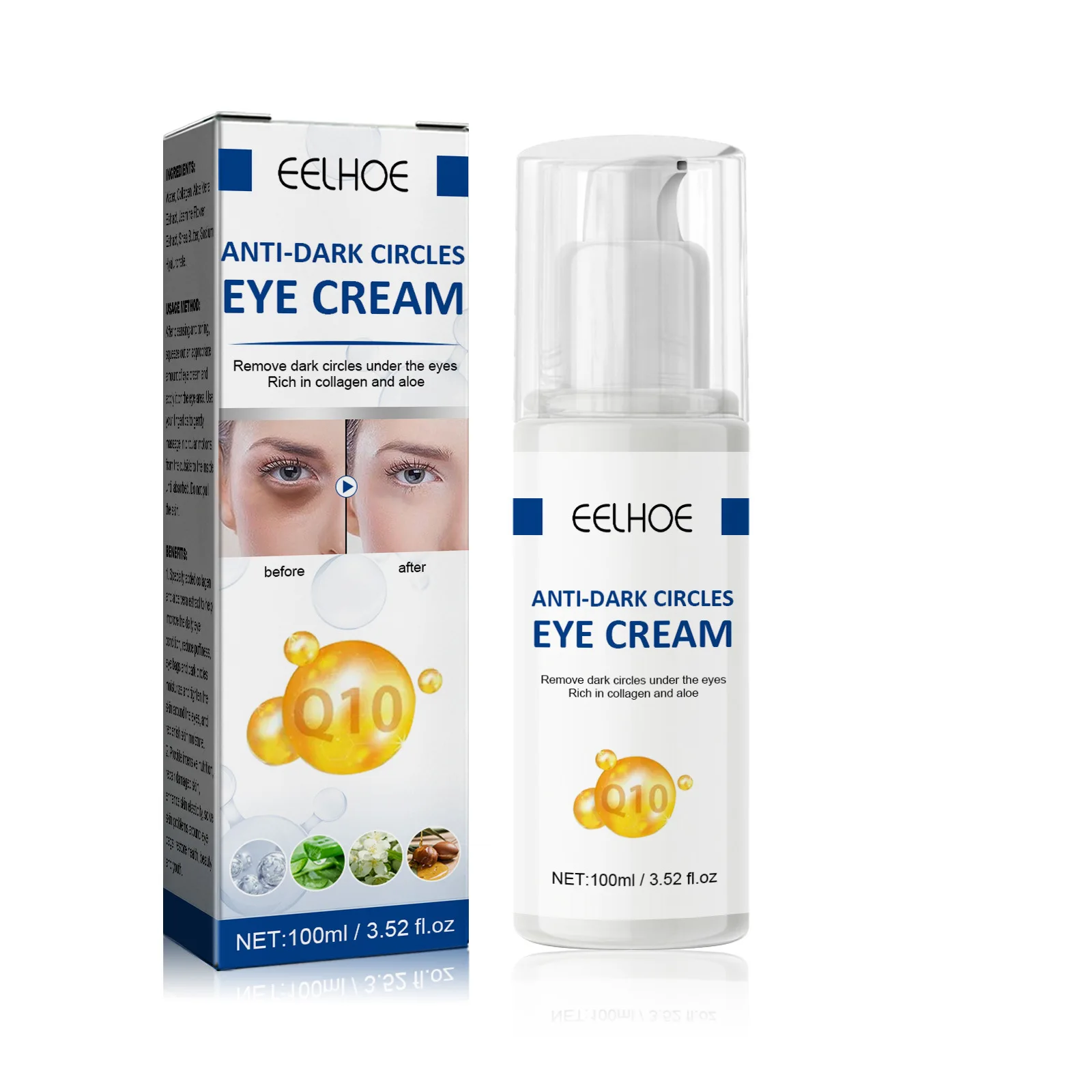 Anti creme para os olhos do círculo escuro, remover o inchaço, partícula, melhorar o embotamento, desvanecer-se linhas, úmido, seco, hidratante, aperte, flacidez