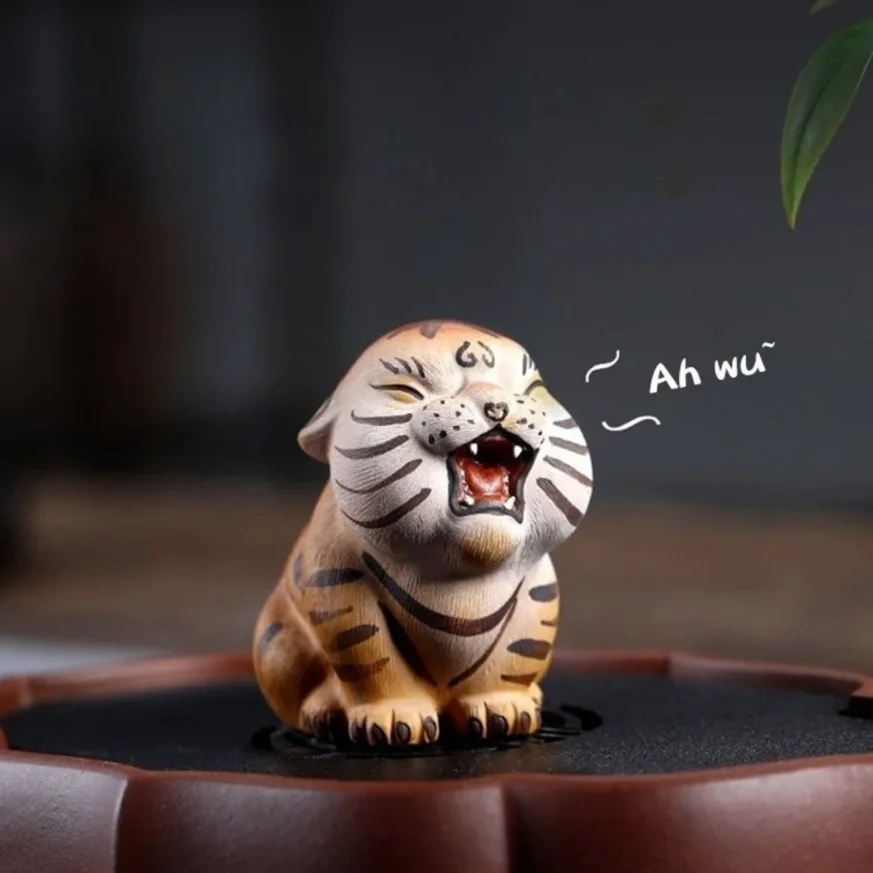 

Purple Clay Tea Pet Tiger Handmade Tea Accessories for Tea Lover Ceramic Crafts Decorative