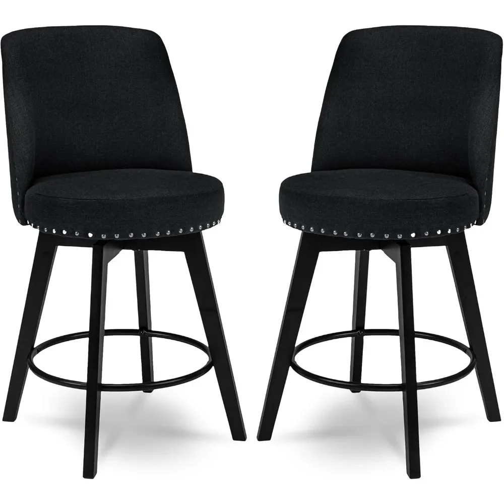Counter Stools,26 360 Free Swivel Full Back Upholstered Nail-Head Counter Height Bar Stools