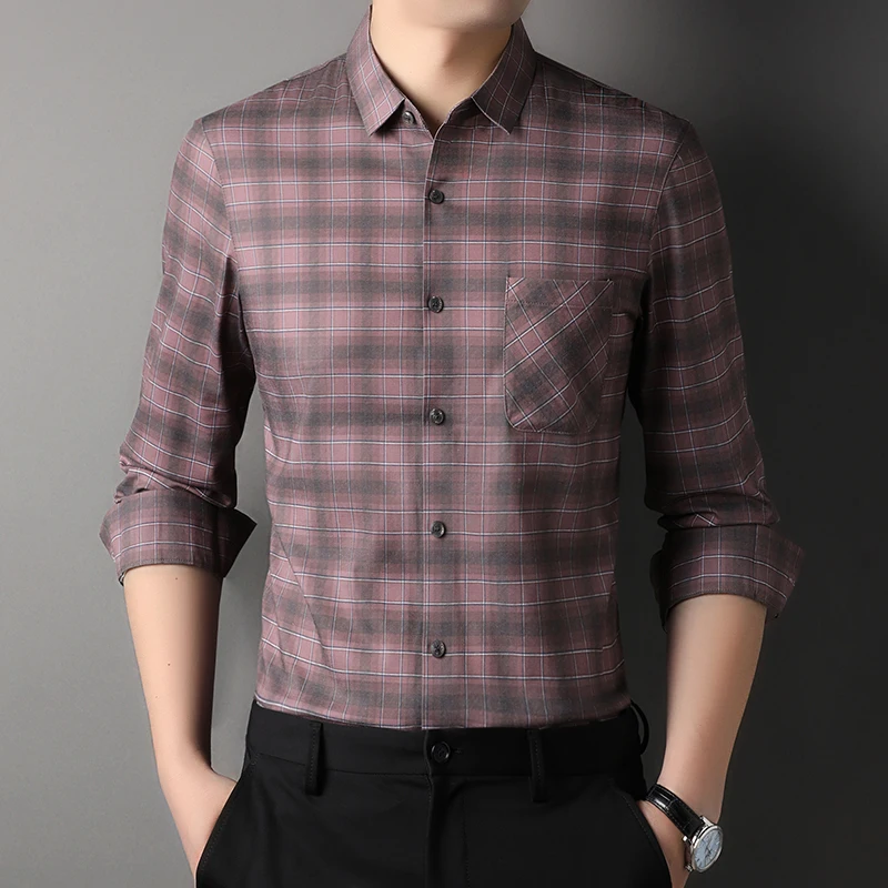 

New Spring 2023 Classic Men's Casual Plaid Long Sleeve Shirt Business Fashion Stretch Fabrics Shirt Male Branded Clothes
