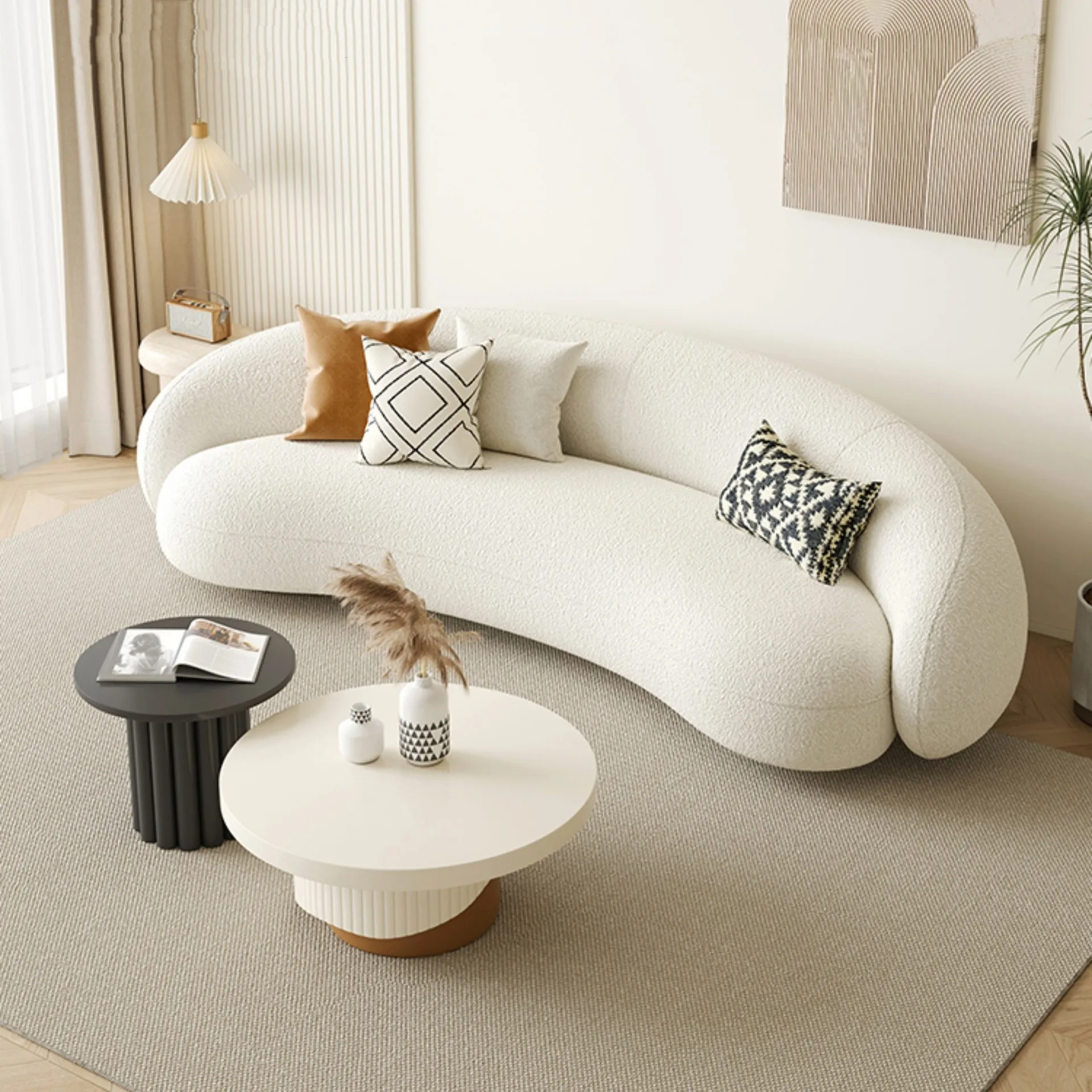 Cream wind lamb wool sofa small apartment modern simple Internet celebrity curved sofa clothing store beauty salon reception