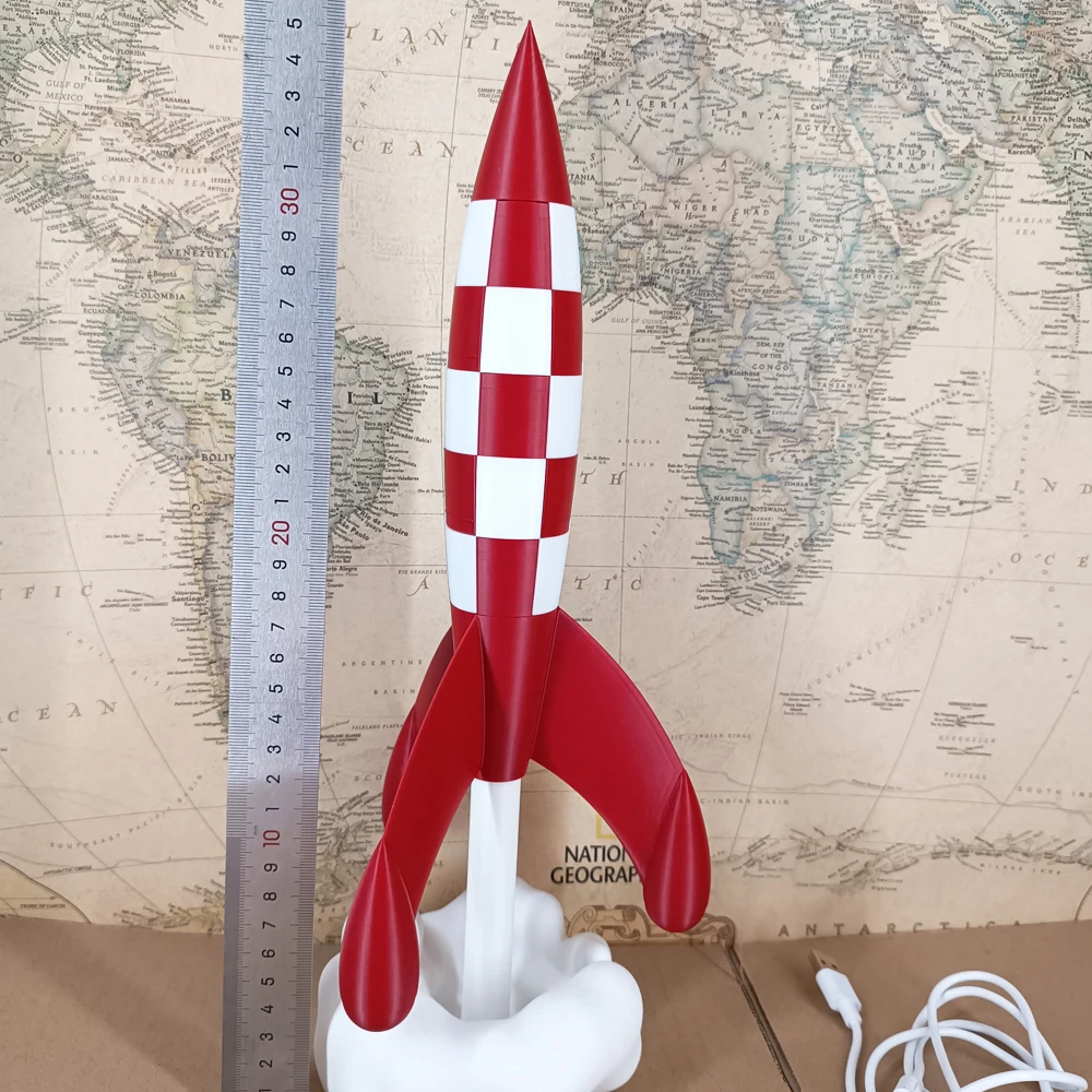 3D Priint Gift Belgium France Comic Objectif Lune Moon Aventures Herge Space Rocket Launching LED Light Type C Model Figure