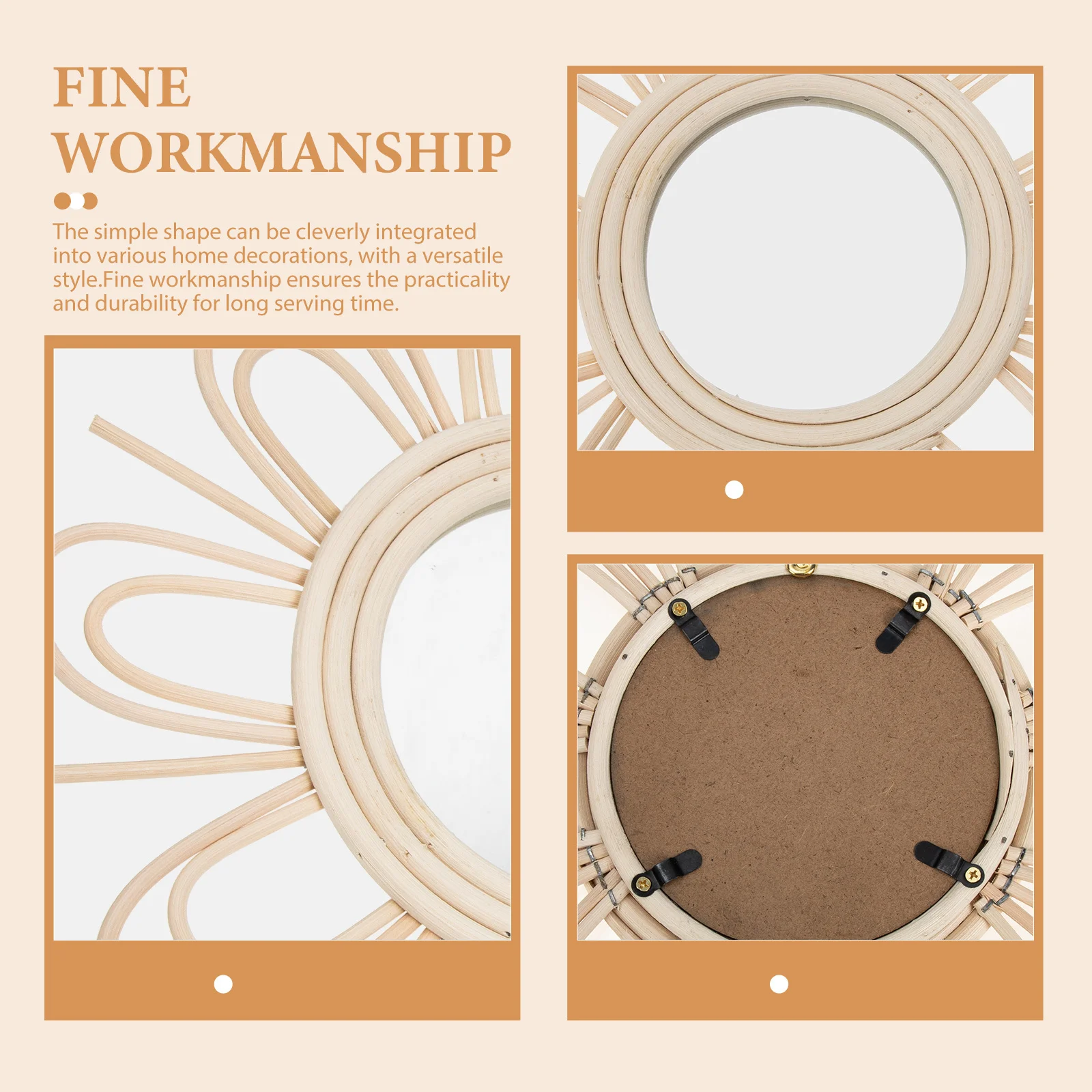 

Rattan Woven Mirror Wall Hanging Decoration Refreshing Add Charm Beauty Indoor Space Rattan Woven Mirror