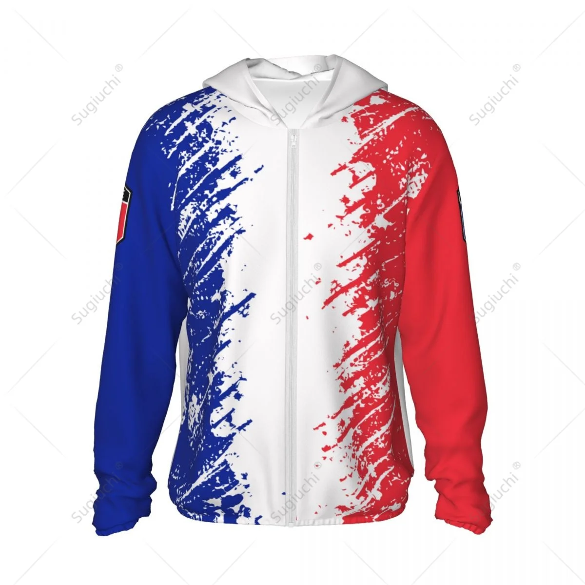 France Flag Grain Sun Protection Hoodie Sunscreen Clothes Fishing Cycling Running Quick Dry Long Sleeve With Zipper Polyester