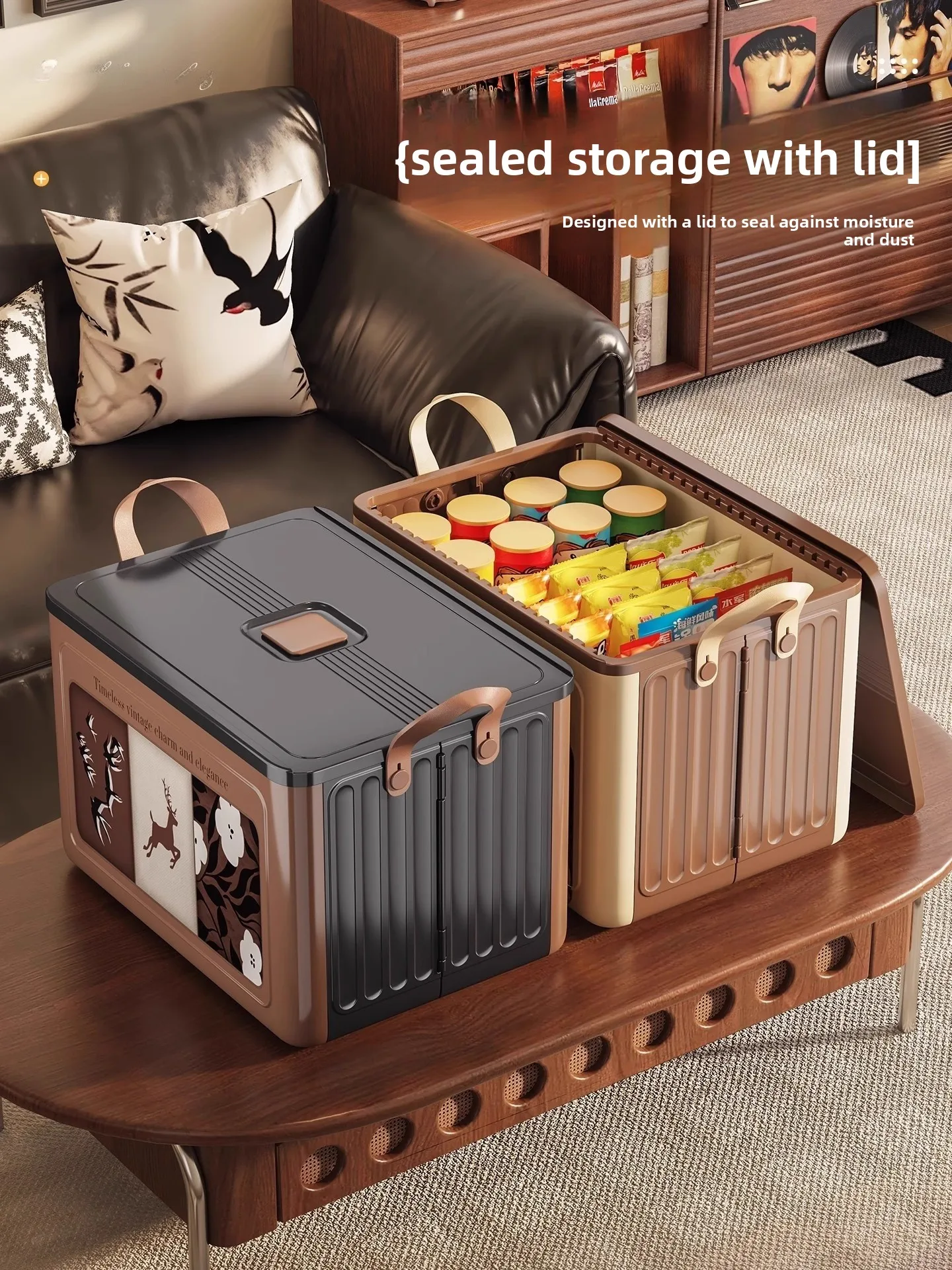 

Винтажный большой ящик для хранения одежды Snas, домашний шкаф для спальни, штабелируемый органайзер с крышкой, стеллаж для хранения...