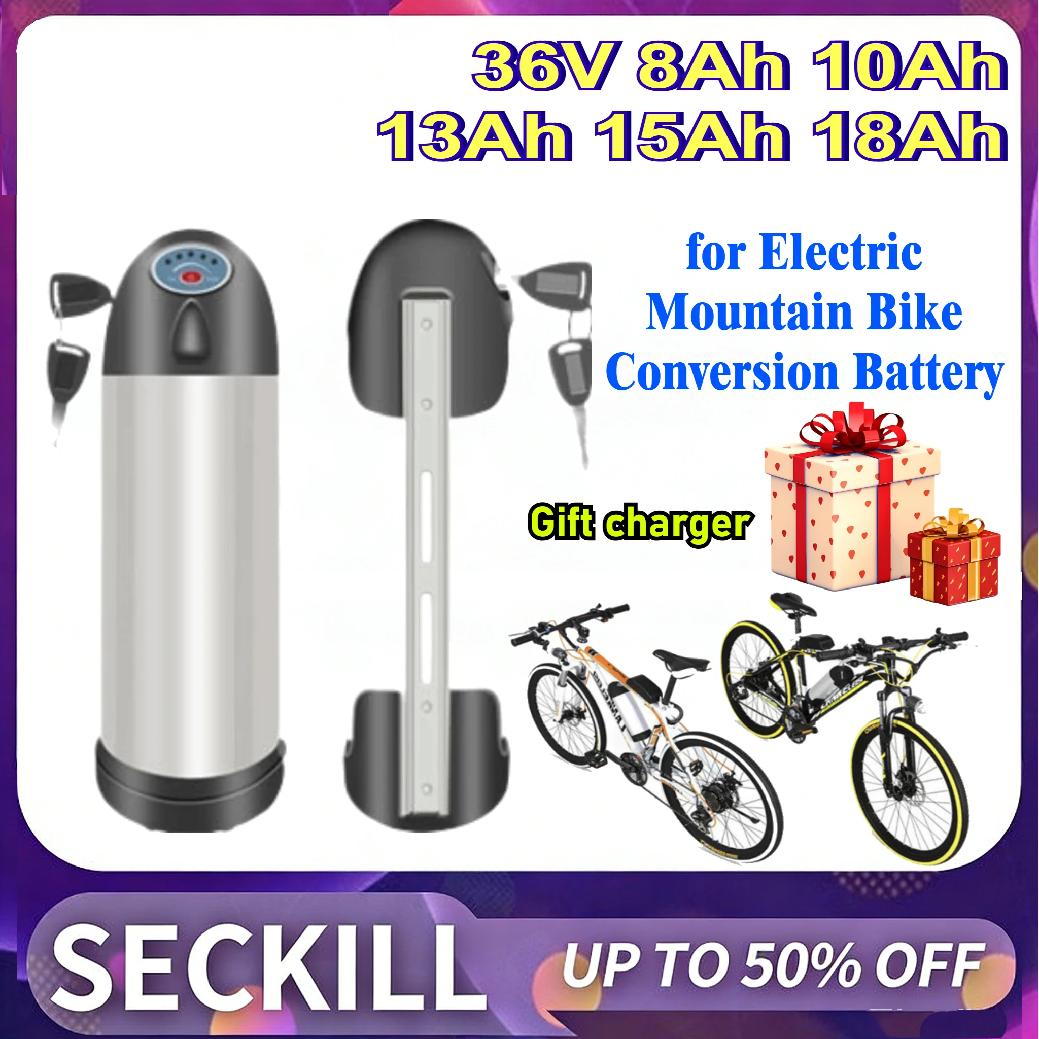 36V 8Ah 10Ah 13Ah 15Ah 18Ah Water Bottle for Electric Mountain Bike Conversion Battery for E-Sonic Carbon 6061 with Charger